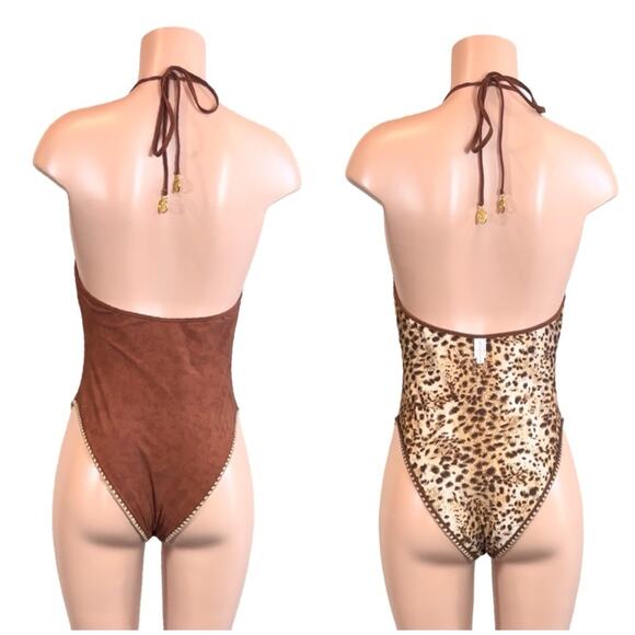 NWOT Luli Fama CUIDADO AL DORSO Reversible Animal Print Suede Look DEEP V $198 - Picture 8 of 14